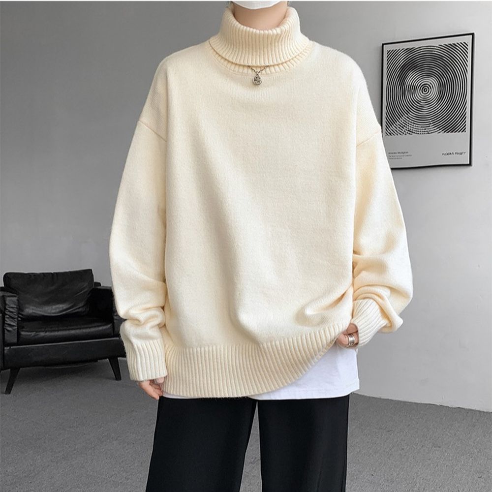 Men's Thick Loose Turtleneck Sweater Vintage Wool Sweater